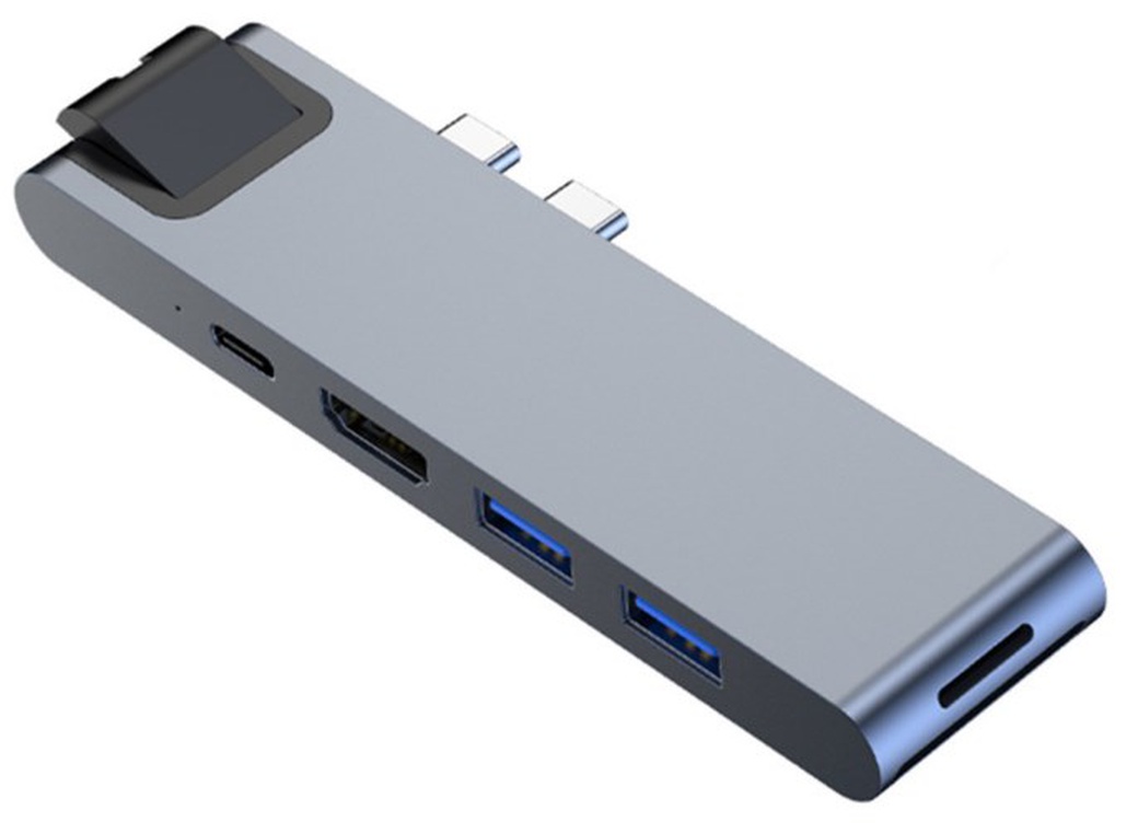 Двойной USB-адаптер Baseus Type-C с 2 портами USB 3.0/4K HD-интерфейс дисплея/гигабитный порт RJ45/порт зарядки PD/карт памяти для MacBook фото