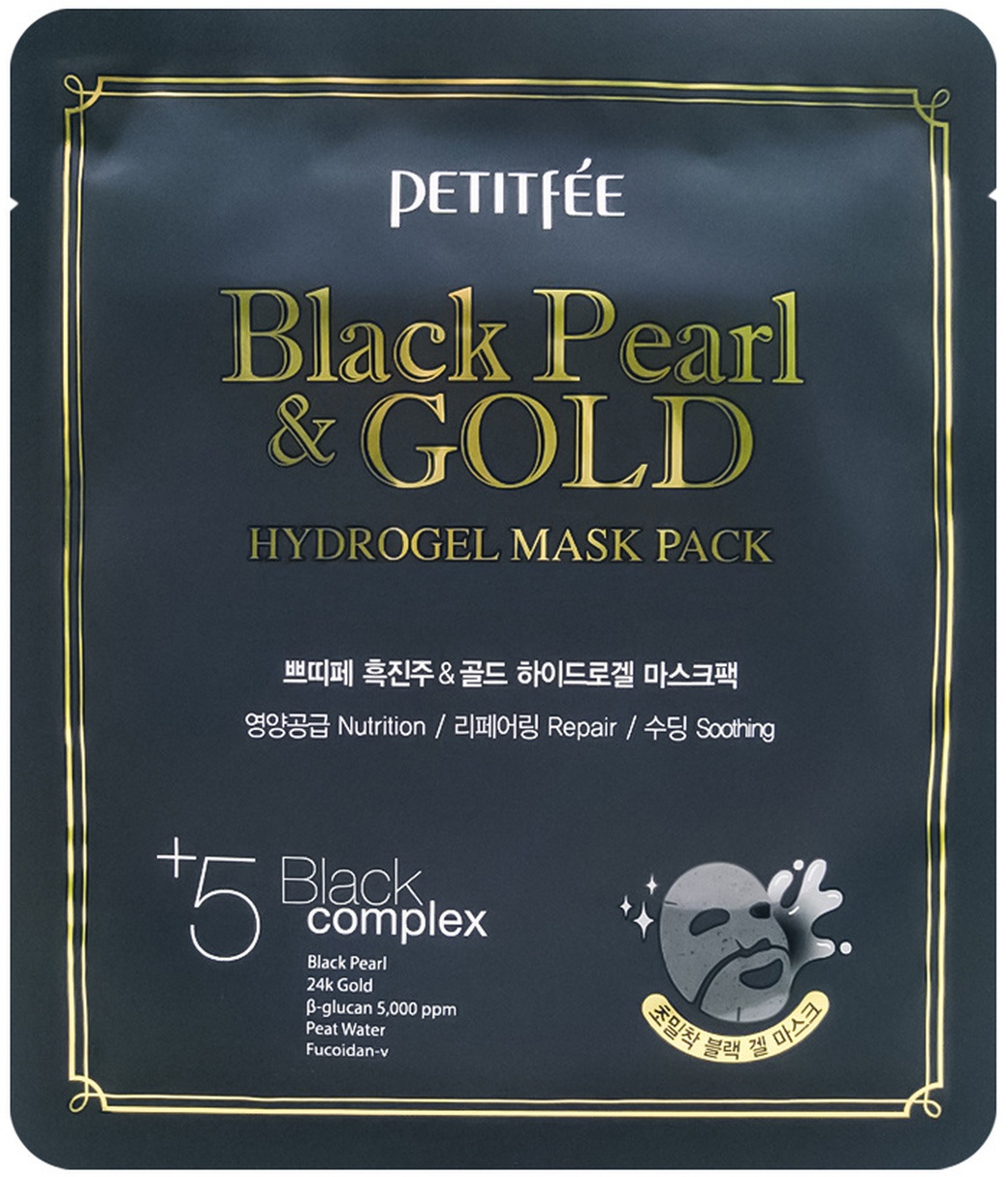 Petitfee Гидрогелевая маска для лица с черным жемчугом Black Pearl & Gold Hydrogel Mask Pack фото
