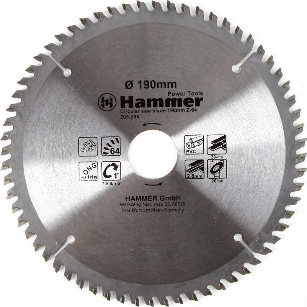 Диск пильный Hammer Flex 205-206 CSB PL 190мм*64*30/20мм по ламинату фото