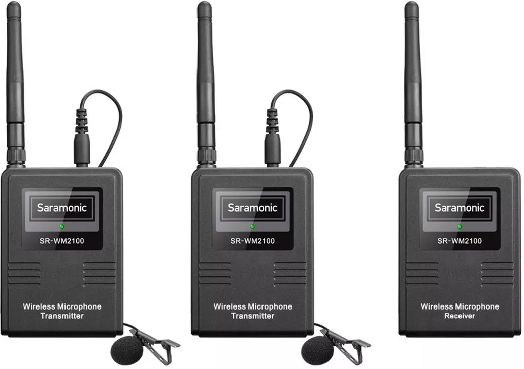 Радиосистема Saramonic SR-WM2100 (TX+TX+RX) петличная, 2 передатчика и 1 приемник фото